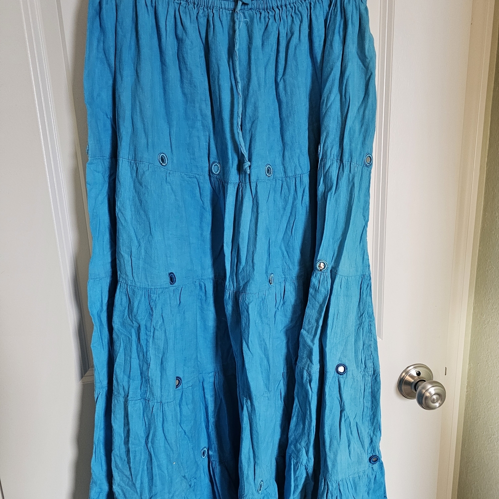 India Arts Turquoise Blue Maxi Skirt With Mirror Free Size